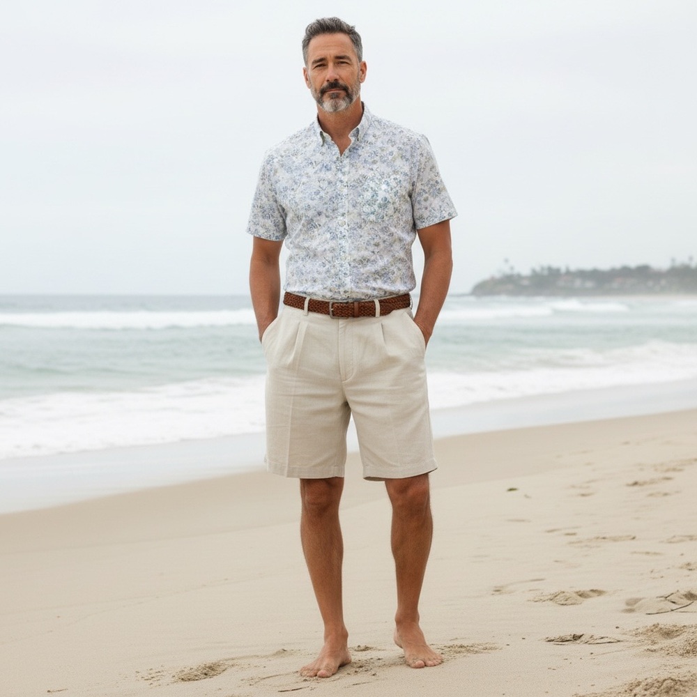 THE COLLECTION Silk Linen Blend Men's Ivory Pleated Shorts Lightweight Size 38